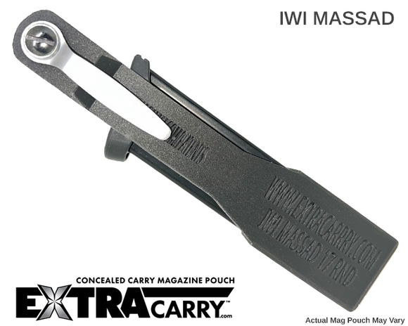 IWI Massad magazine pouch designed for carrying a spare MassD magazine. Made with carbon fiber reinforced nylon and features a patented locking system. ExtraCarry Back