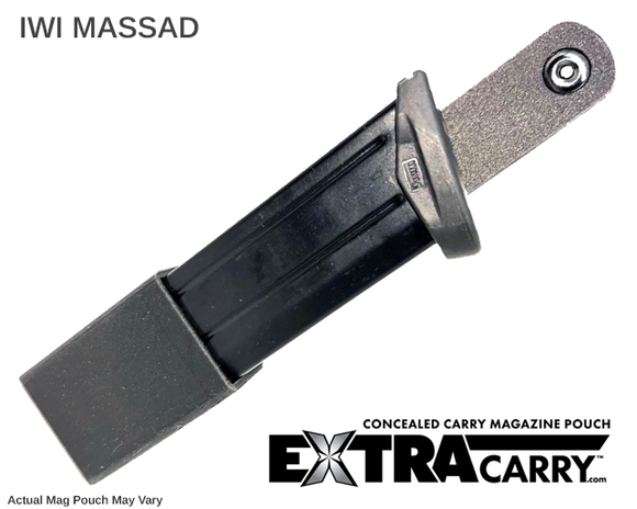 IWI Massad magazine pouch designed for carrying a spare MassD magazine. Made with carbon fiber reinforced nylon and features a patented locking system. ExtraCarry