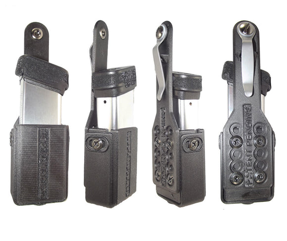 Universal pistol magazine pouches sizes medium, Fit most single or Double Stack magazines, designed to be concealed carried. Made of a carbon fiber reinforced nylon material and fully adjustable from ExtraCarry